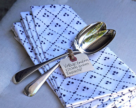 HÔTEL Vintage English Kitchen Spoons - Set of 2 over a folded napkin